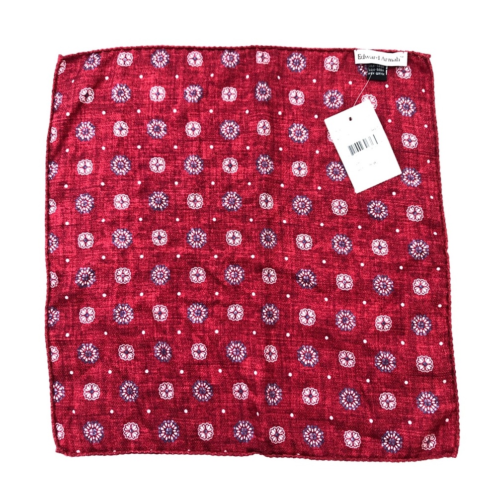Edward Armagh Red Reversible Boho 100% Silk Pocket Square - Picture 2 of 4